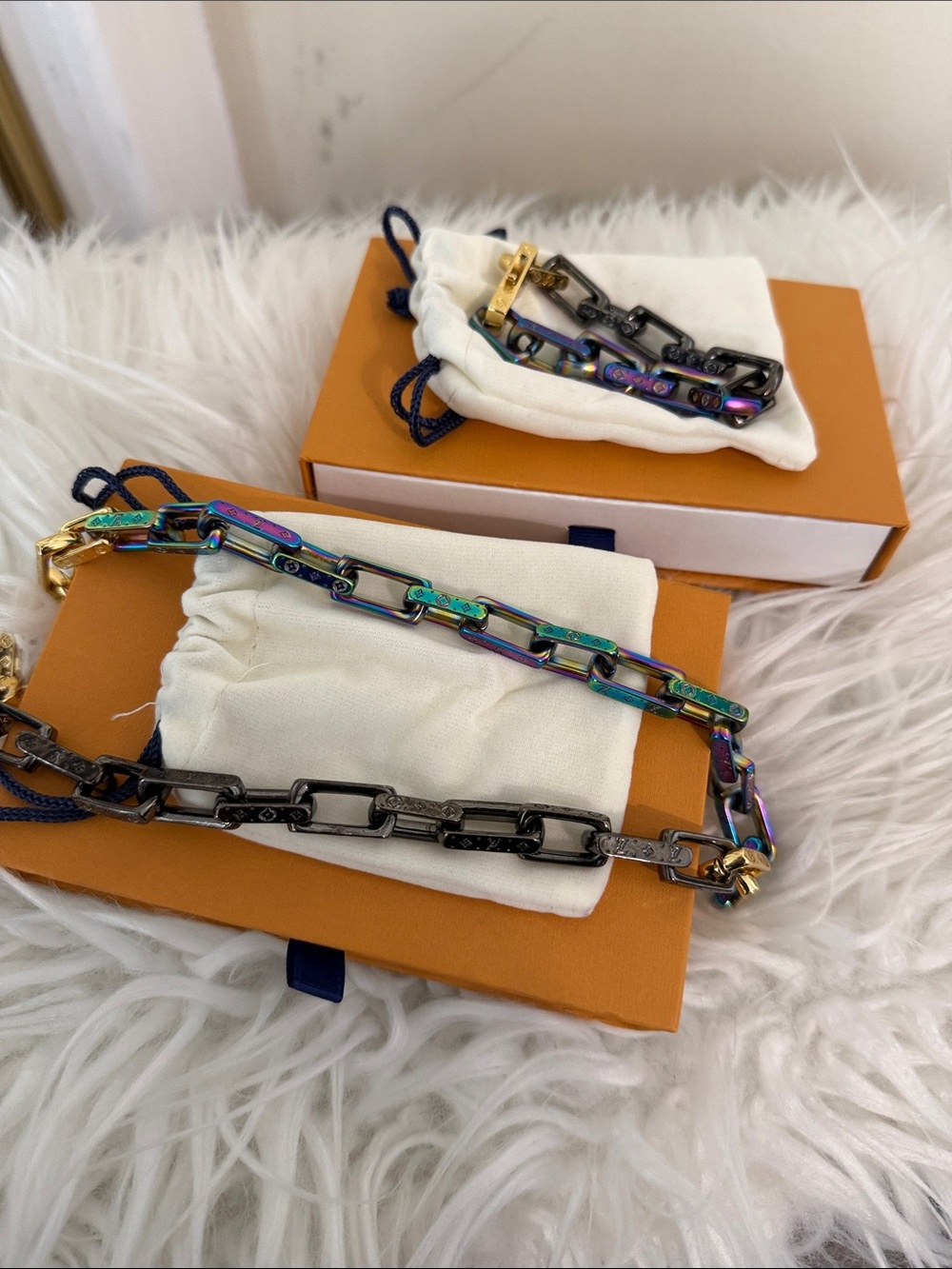 Multicolor and Gunmetal Link Chain Necklace and Bracelet Set